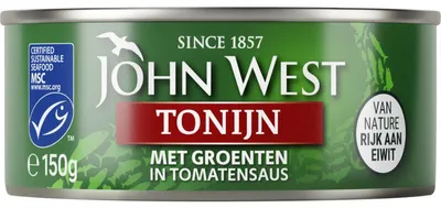 Immagine prodotto di John West Tonijnstukken con verdure 150 g – Pezzi di tonno di alta qualità con verdure fresche