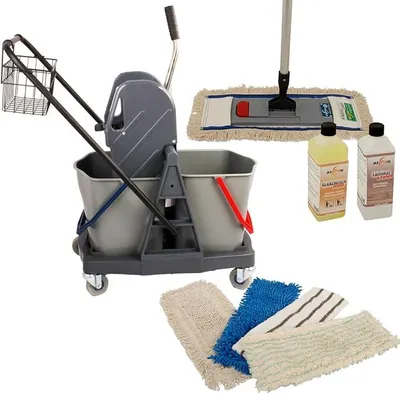 Imagen del producto de Conjunto de 10 piezas para limpieza con mopa Silecomplaza, de 40 cm, con sistema de doble carro y mopas