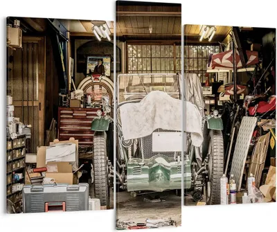 Produktbild von Bild auf Leinwand - Leinwandbild - 3 Teile - Historisch Auto Garage - 95x80cm - Wand Bild - Wanddeko - Wandbilder - Leinwanddruck - Bilder - Wanddekoration - Leinwand bilder - Wandbild - CB95x80-4562