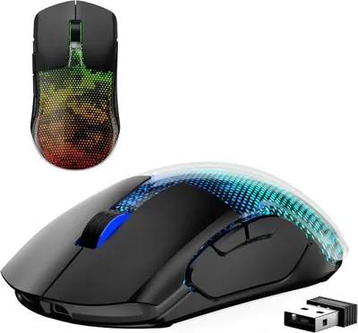 Zdjęcie produktu dla Myszka gamingowa bezprzewodowa, 12 000 DPI, USB-C, Bluetooth, podświetlenie RGB, 6 programowalnych przycisków, 75 godzin pracy na baterii, lekka