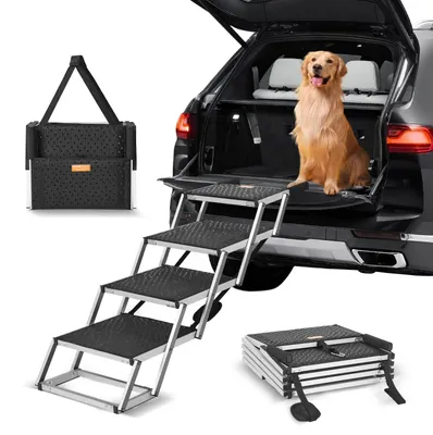 Immagine prodotto di Scala per cani per auto - Gradino per cani, scala pieghevole per animali domestici - Alluminio, antiscivolo, 4 gradini