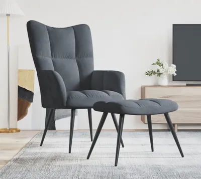 Produktbild von (NEU 2026) Relaxsessel mit Hocker Dunkelgrau Samt - Loungesessel - 8.4 kg