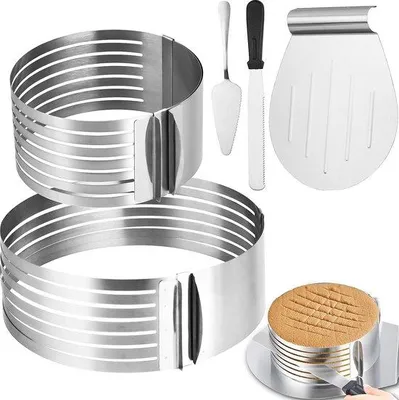 Produktbild von Famanu Tortenbasis Schneidhilfe - Set mit 5 Teilen, verstellbare Ringe für 15-30 cm Durchmesser