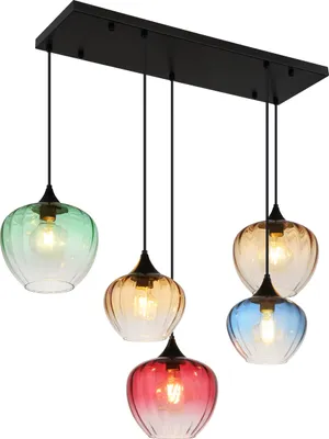 Immagine prodotto di Lampada a sospensione, 5 lampadine, vetro colorato, nero, L 86 cm