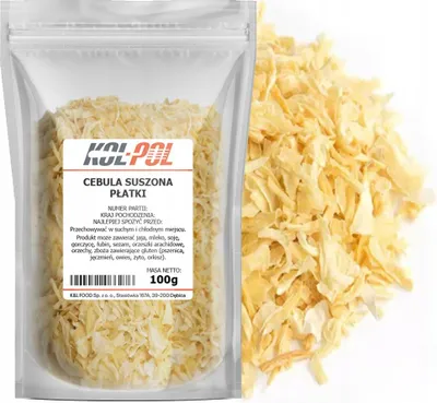 Zdjęcie produktu dla CEBULA SUSZONA PŁATKI 100g Cebulka w płatkach aromatyczna jakość Kol-Pol