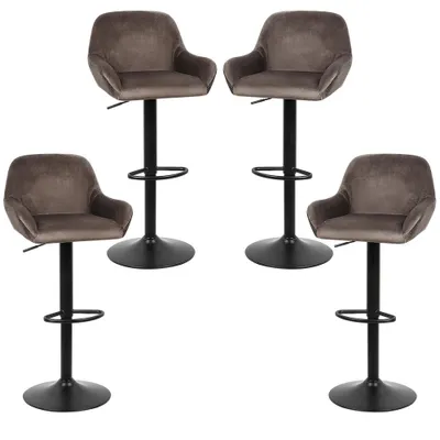 Produktbild von 4er-Set Barhocker aus Samt Bistrohocker höhenverstellbar braun