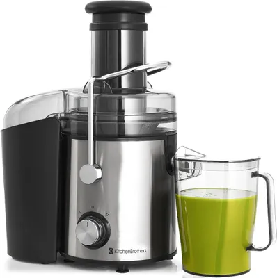 Produktbild von KitchenBrothers Zentrifugalentsafter - Für Obst und Gemüse - Mit Fruchtfleischbehälter - 1100ml - 800W - Schwarz