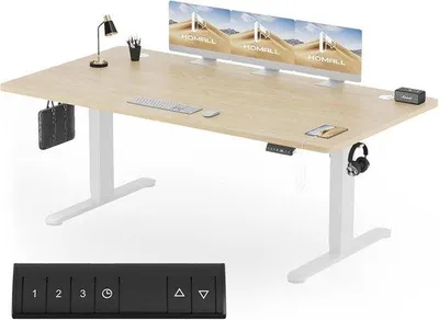 Obrázek produktu pro Elektrický výškově nastavitelný stůl 200x80 cm s paměťovou funkcí – béžová/bílá