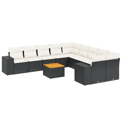 Produktbild von vidaXL 11-tlg. Garten-Sofagarnitur mit Kissen Schwarz Poly Rattan