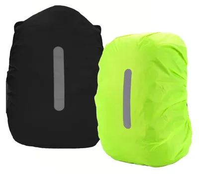 Produktbild von Rucksack Regenschutz mit Reflektor, wasserdicht, 15-100L, Schwarz+Grün, 2er Set