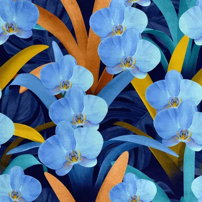 Produktbild von Royal Samt Stoff Polyester Zum Nähen - Motiv Blaue orchidee