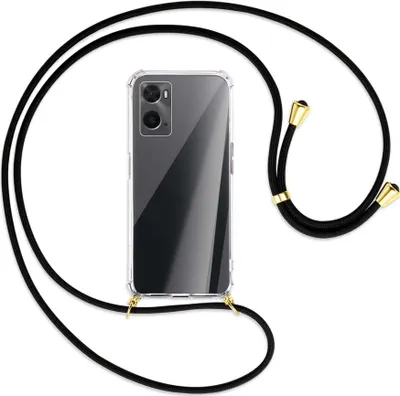 Produktbild von Handykette Backcover-Schutzhülle mit Band (Metall goldfarben) für Oppo A76 - schwarz