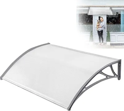 Produktbild von Vordach für Haustür 100 x 150 cm, Haustürvordach Türvordach Haustürdach Pultvordach Überdachung, Transparentes Pultbogenvordach Sonnenschutz, Grau