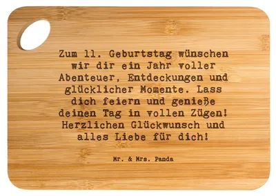 Produktbild von Mr. & Mrs. Panda Holzbrett Spruch 11. Geburtstag Wunder - Transparent - Geschenk, Küchenbrett, inspirierende Worte, feiern, schneidbrett, Kreativität, Alter, elfter