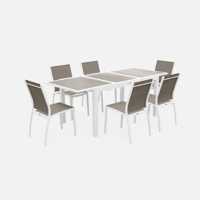 Immagine prodotto di Set tavolo da giardino allungabile in alluminio con 6 sedie, Bianco