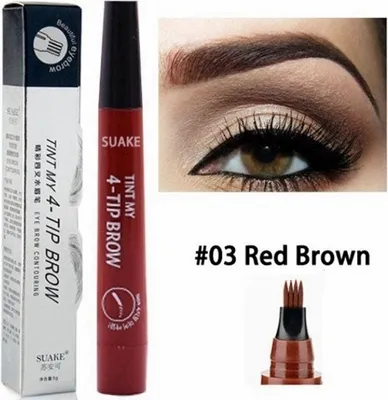 Produktbild von Augenbrauenstift Tattoo Stift 4 Köpfe (!) Microblading Gabelspitze Farbe RED BROWN
