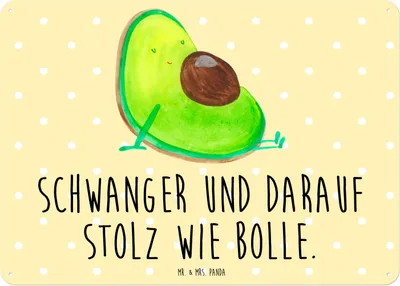 Produktbild von Mr. & Mrs. Panda Wandbild Avocado Schwangerschaft DIN A3 - Gelb Pastell - Geschenk, Blechschild, Geburt, Babyparty, Türschild Metall, Liebe, tafel, Schild
