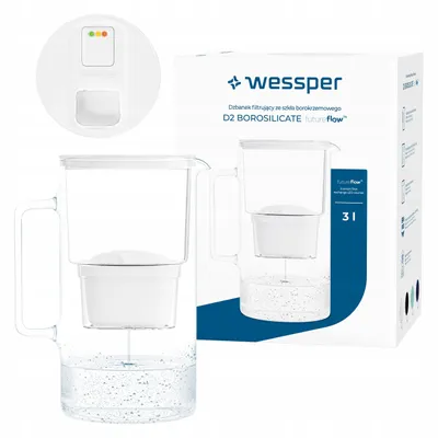 Produktbild von Wessper D2 BOROSILICATE futureflow™ Wasserfilterkanne 3 L Weiß – mit AquaMax Filter
