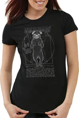 Produktbild von style3 Vitruvianischer Mops Damen T-Shirt hund da vinci, Farbe:Schwarz, Größe:S
