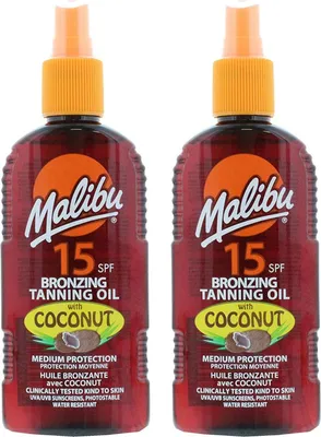 Productafbeelding van Malibu Bronzing zonnebrandolie met kokos SPF15 200 ml 2 stuks