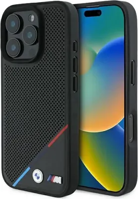 Zdjęcie produktu dla Etui BMW Perforated Tricolor Line MagSafe do iPhone 16 Pro czarny