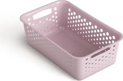 Zdjęcie produktu dla Kosz do przechowywania 2L z uchwytami - Bez BPA - Organizer (25 x 16 x 8 cm / różowy) - Kosz do łazienki kuchni sypialni, kosz domowy