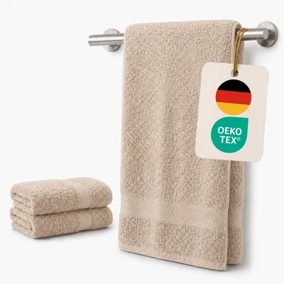 Produktbild von Komfortec 2er Handtuchset aus 100% Baumwolle, 2 Handtücher 50x100 cm Set, Frottee, Weich, Beige