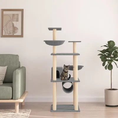 Produktbild von [Home] Kratzbaum mit Sisal-Kratzsäulen Hellgrau 141 cm , Neue Mode 2024 im häuslichen Leben
