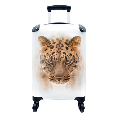 Obrázek produktu pro Kufr Příruční zavazadlo na kolečkách Malý cestovní kufr na 4 kolečkách Leopard - hlava - bílá - Velikost kabiny < 55x40x23 cm a 55x40x20 cm -