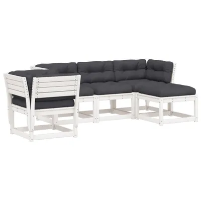 Produktbild von vidaXL 5-tlg. Garten-Lounge-Set mit Kissen Weiß Massivholz Kiefer