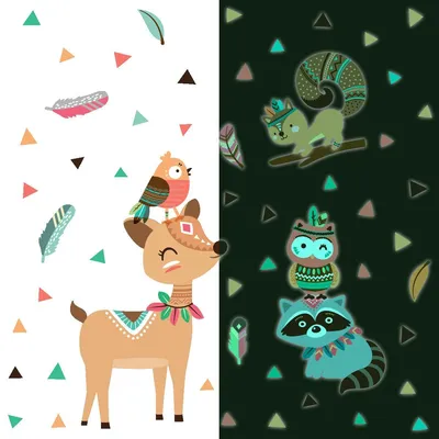 Produktbild von Leuchtsticker – Waldtiere der Indianer – Fluoreszierender Wand-/Deckensticker für Kinder – 160 x 120 cm