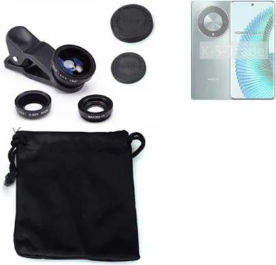 Produktbild von K-S-Trade Smartphone Kamera Linsen Set Kompatibel mit Honor Magic6 Lite 3in1 Clip-On Kamera Adapter Macro Weitwinkel FishEye Fischauge Objektiv Linse