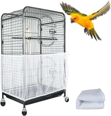 Produktbild von Asocea Extra Large Vogelkäfigabdeckung, verstellbare Samenfänger Papageien, Käfig, Schutznetz, Nylon -Papageiumfang: 300 cm Breite: 40 (ohne