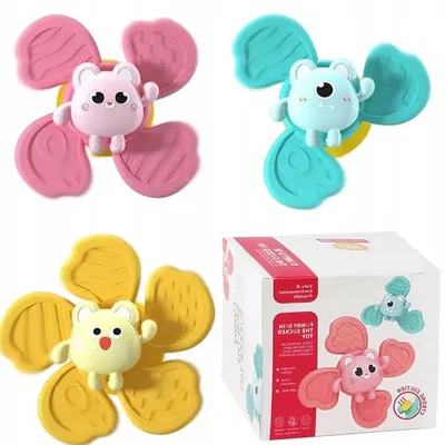 Produktbild von 3x Fidget Spinner für Babys, sensorischer Spinner mit Saugnapf und Rassel
