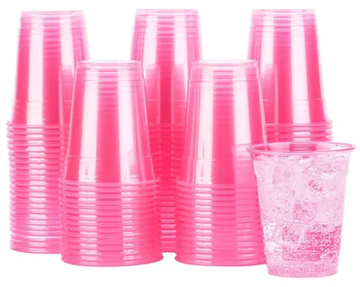 Plastikbecher rosa 12 oz, 50 Stück, Einweg, für kalte Getränke