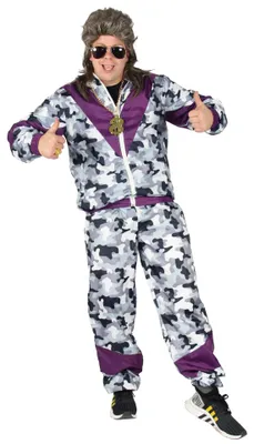 Produktbild von 80er Jahre Premium Trainingsanzug für Herren - camouflage grau lila, Größe:XXL