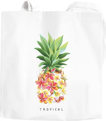Produktbild von Jutebeutel Ananas Blumen Pineapple Flowers Tropical Summer Paradise Baumwolltasche Stoffbeutel Autiga® weiß 2 lange Henkel