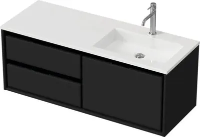 Produktbild von Sanox Badmöbel-Set Loft BxHxT 120,5 x 47 x 45,5 cm Frontfarbe schwarz mit Waschtisch Mineralguss weiß Griff chrom 847491