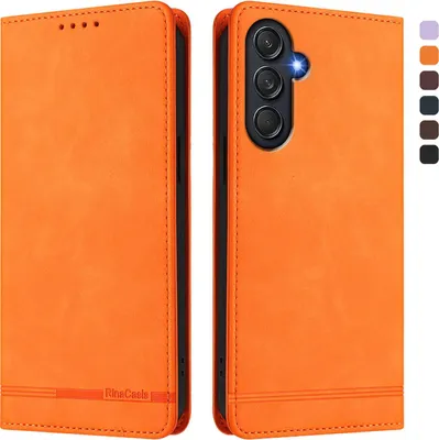 Produktbild von Hülle für Samsung Galaxy M54 5G, Retro Kunstleder Ständer Klapphülle mit Kartenfächer und Magnetische Orange