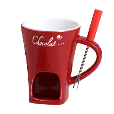 Produktbild von 130ml Schokofondue Tasse mit Gabel für Schokolade Käse Butter Karamell, Rot