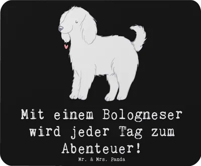 Produktbild von Mr. & Mrs. Panda Mouse Pad Bologneser Abenteuer - Schwarz - Geschenk, Hund, Hunderassen Charakter, treuer Freund, Mousepad, mousematte, mausteppich, Mauspad, Lebensfreude