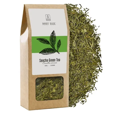 Produktbild von Mary Rose - Grüner Tee Sencha 50g - Hochwertig 100% Reine Sencha Blätter - Mild Süßlich Belebend Natürlicher Geschmack - Mehrfach Aufgießbar