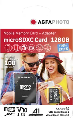 Obrázok produktu pre AgfaPhoto Pamäťová karta Mobile MicroSDXC 128 GB UHS-I U3 V30 A1 High Speed 70MB / 100MB