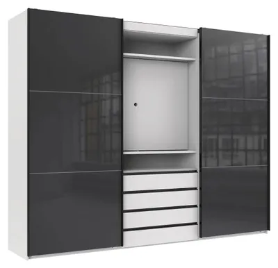 Immagine prodotto di Armadio ad ante scorrevoli Magic Armadio design selezionabile, bianco / grigio vetro, 300x65x236cm