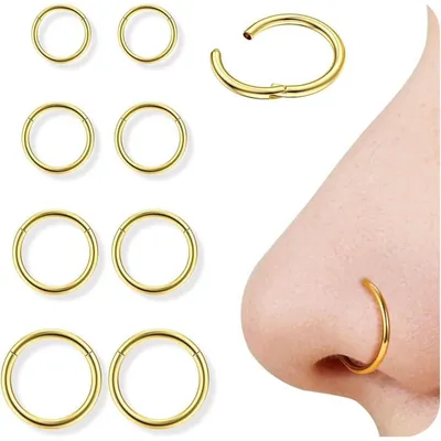 Obrázok produktu pre Sada piercingových krúžkov, 8 kusov, 16G/18G, 316L chirurgická oceľ, vhodné na piercing nosa (septum), chrupavky, piercing pier. Dostupné veľkosti: 6-12 mm. Dostupné farby: zlato, striebro, čierna