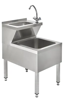 Produktbild von GastroHero Handwaschbecken Edelstahl mit Ausgussbecken 50x59 cm Mischbatterie Standgerät Kombibecken Gastro
