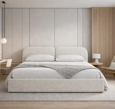Immagine prodotto di Letto imbottito Sofello "Sogno" – Crema Rivestito con tessuto Cremona 180x200 Rete a doghe in metallo con contenitore e spazio di stivaggio