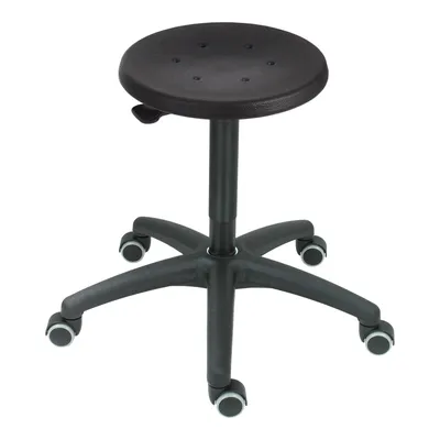 Produktbild von STIER Arbeitshocker mit Doppelrollen, höhenvertsellbare Sitzhöhe 420-610 mm, PolyurethanSitz mit Sicherheitsgasfeder