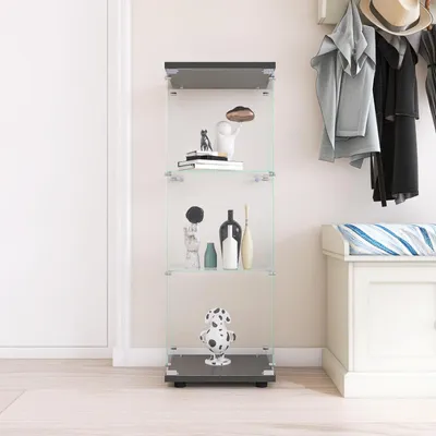 Immagine prodotto di Vetrina in vetro con 1 porta e serratura, 3 ripiani, colore nero, dimensioni 36x42x125 cm
