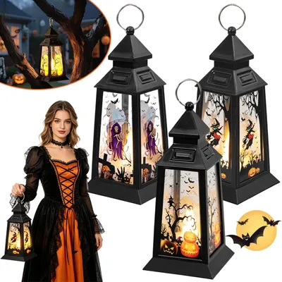 Zdjęcie produktu dla 3 Sztuki Latarni na Halloween Dekoracja LED, Dekoracje na Halloween Latarnie Zewnętrzne
